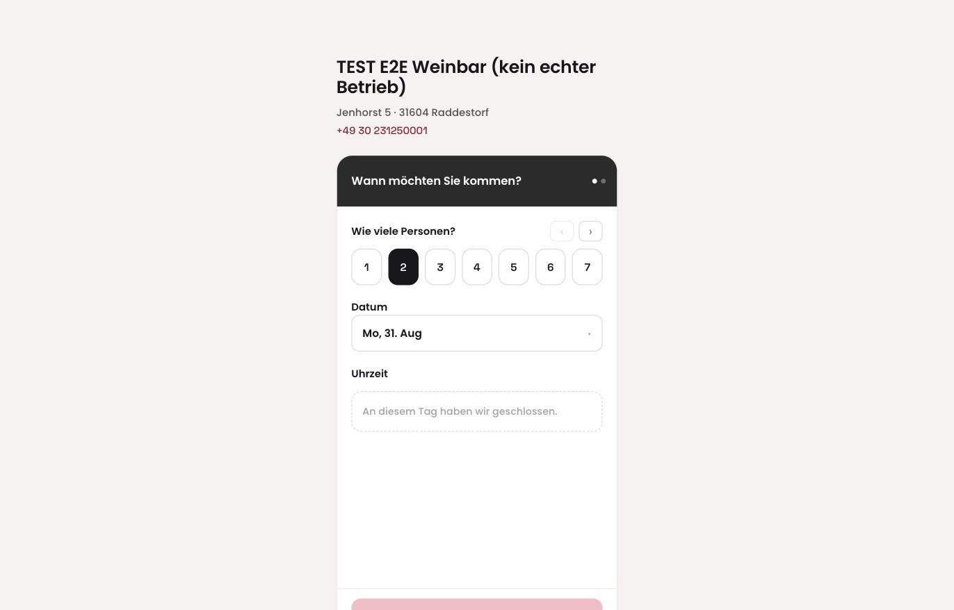 An einem Ruhetag steht statt der Uhrzeiten ein klarer Satz