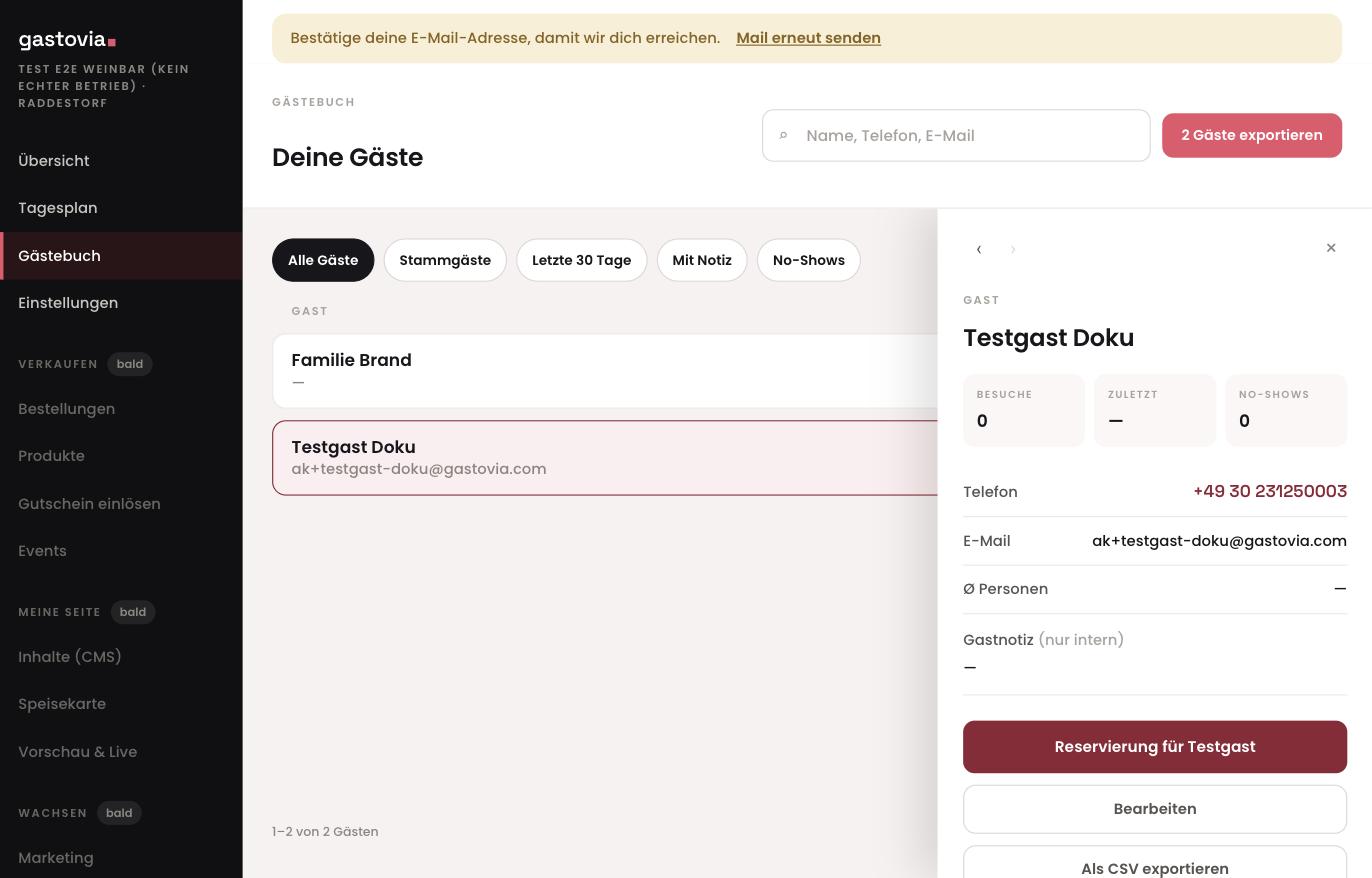 Im Detail: Besuche, No-Shows, durchschnittliche Personenzahl und die interne Notiz