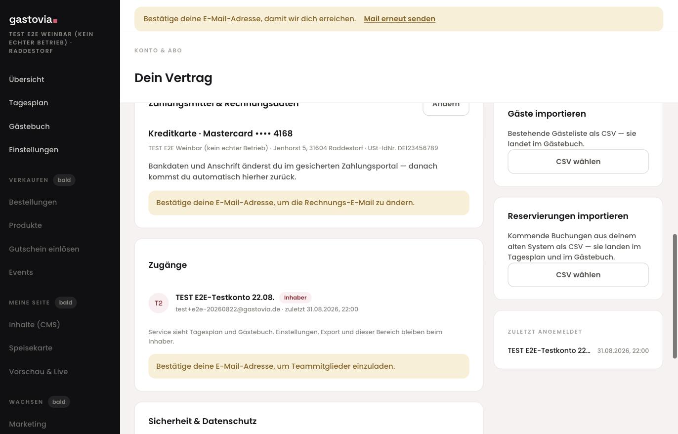 Zugänge mit letzter Anmeldung, daneben die Importe